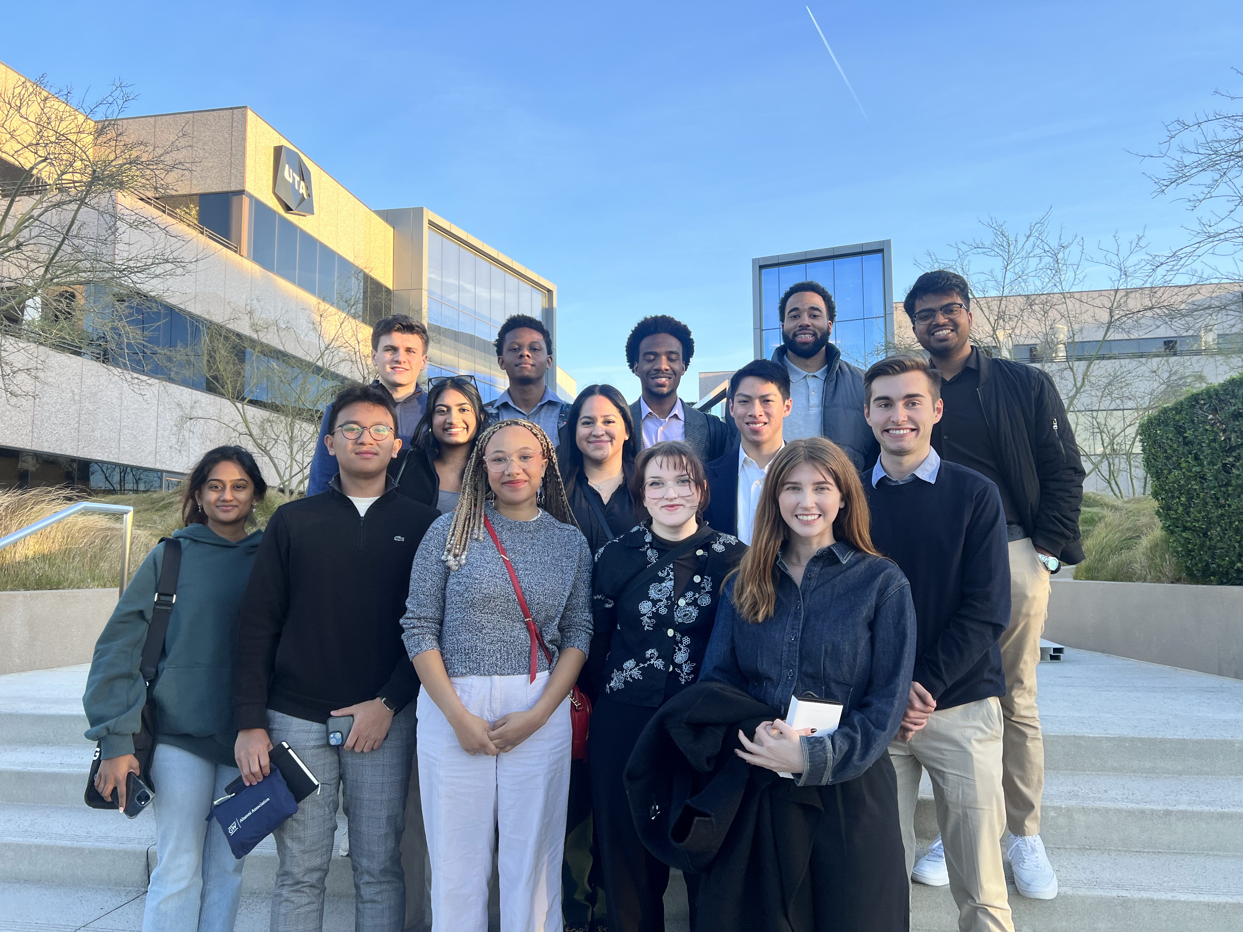Career Quest 2024 LA | Visit to United Talent Agency, where students met with alums Jillian Chilingerian and Hope Rosenblatt GW Career Quest 2024 LA at United Talent Agency